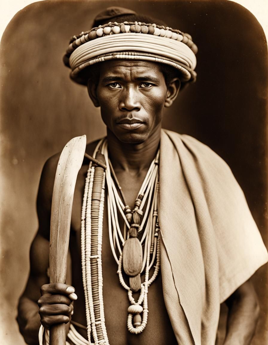 Sakalava Warrior with Assegai in Sepia Style