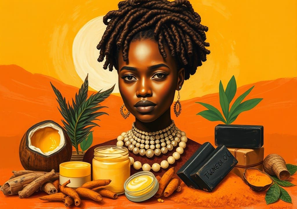 African Woman with Natural Skincare Ingredients