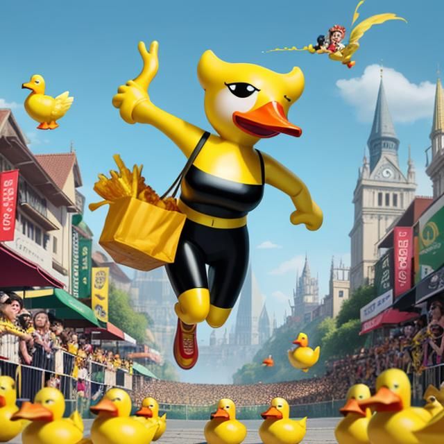 Cartoon Rubber Duck Race with Fantasy Creatures