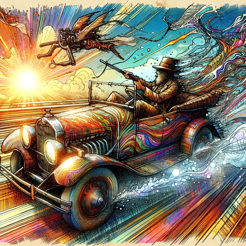 Psychedelic Road Trip: Pen and Ink Illustration