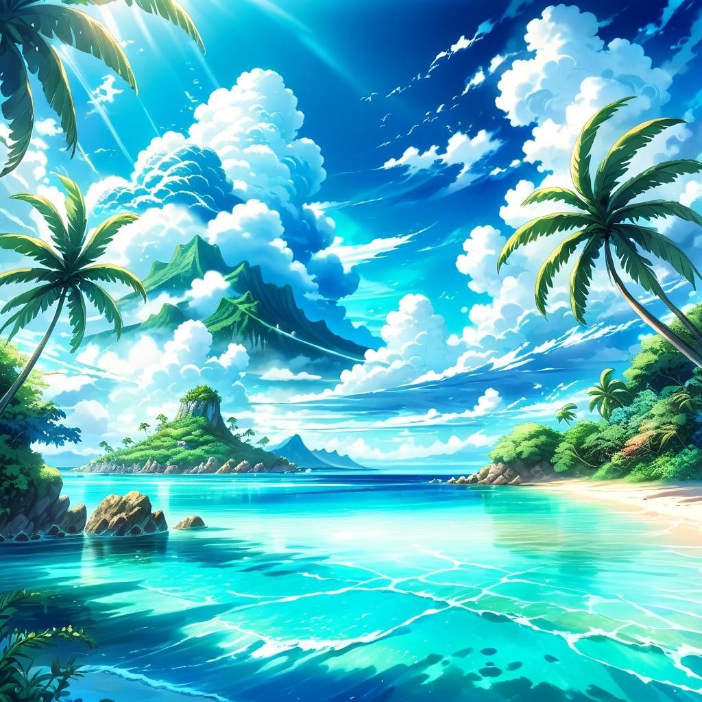 Tropical Paradise: High-Res Anime Art Landscape