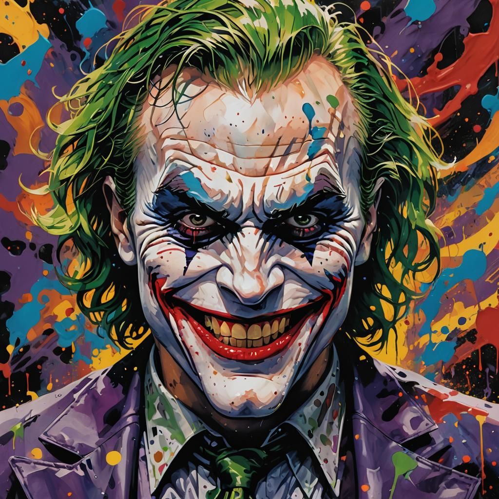 Sinister Joker Portrait with Dripping Colors