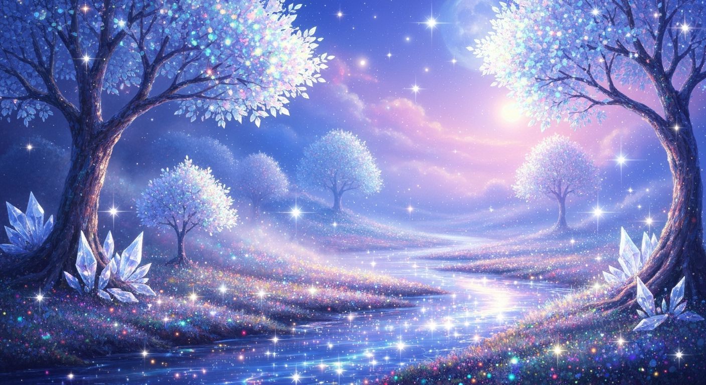 Ethereal Fantasy Landscape with Moonlight and Starlight Rive...