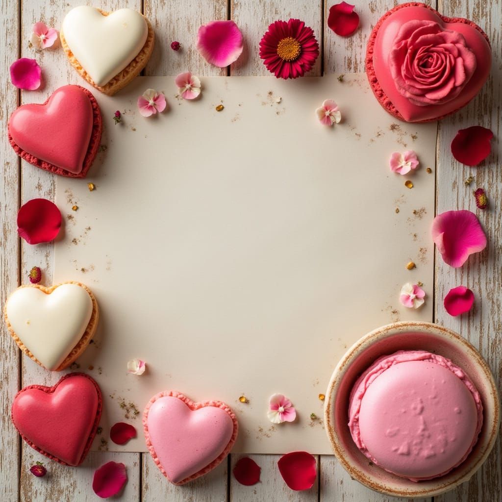 Heart-Shaped Baking Ingredients for Valentine's Day, Flat La...
