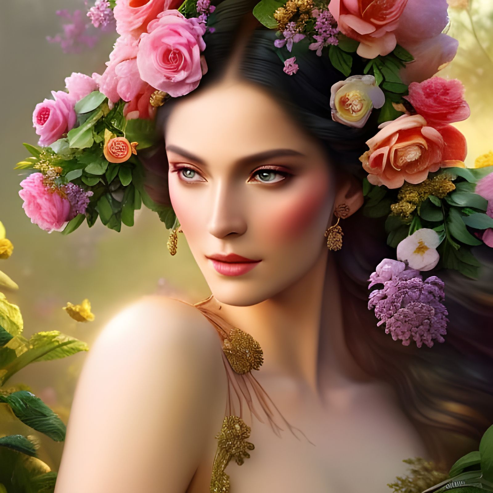 Smirking Blonde Princess in a Blooming Garden