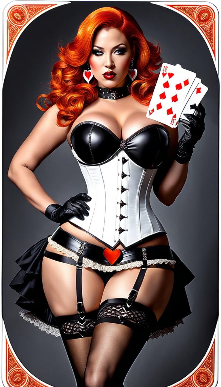 Pinup Girl Merged with Two of Hearts Playing Card