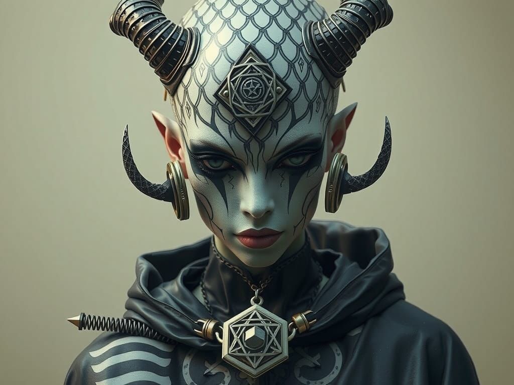 Otherworldly Deity with Runes and Geometric Piercings