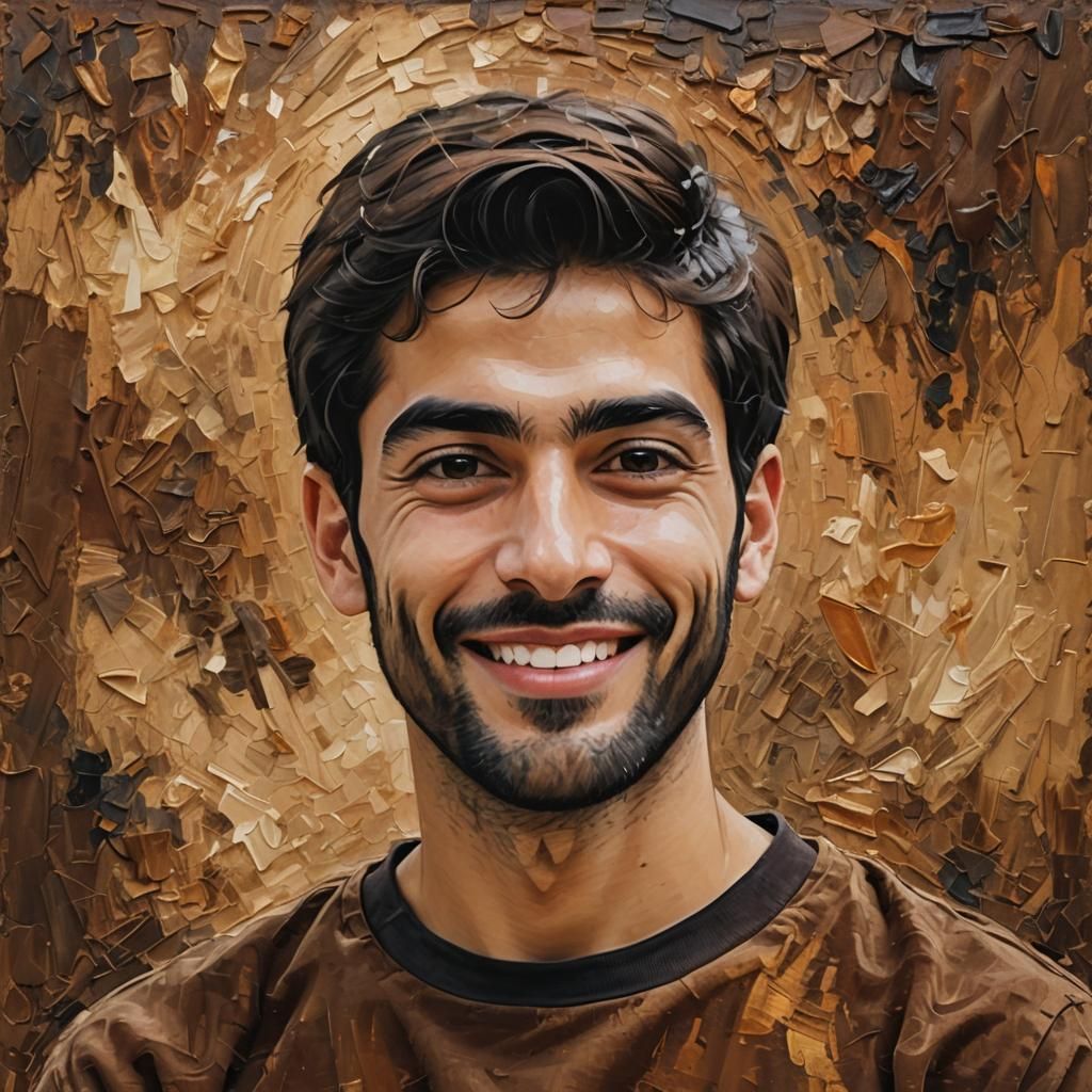 Serene Iranian Man Portrait as Impasto Oil Painting