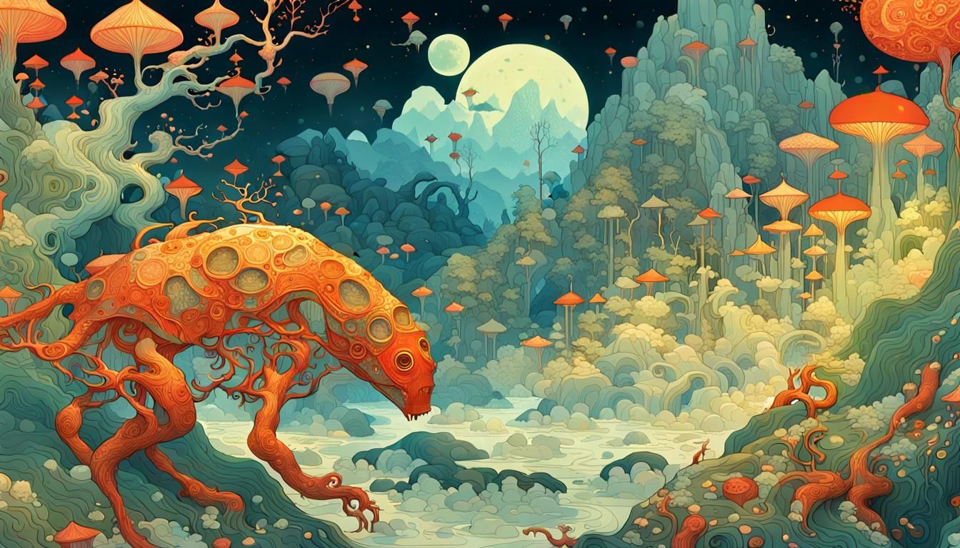 Surreal Mythical Creatures in a Fairy-Tale Landscape