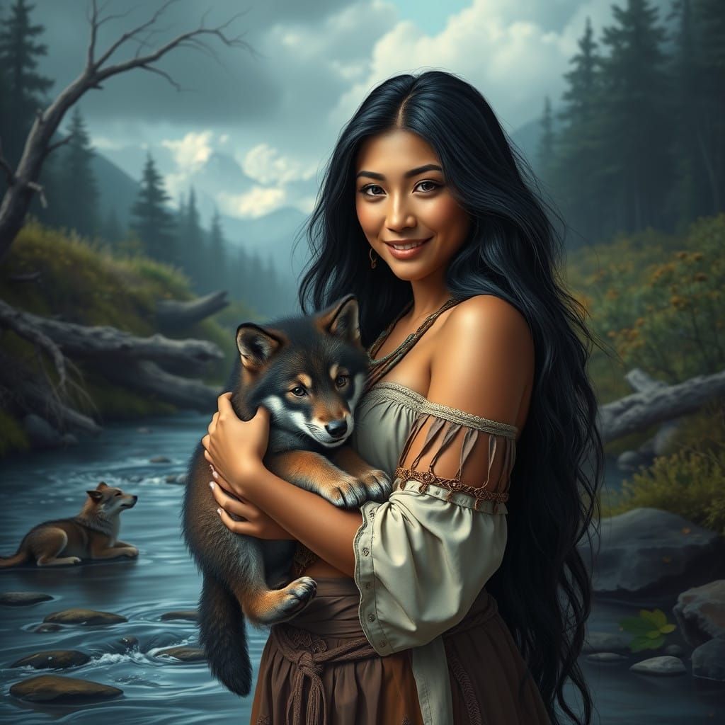 Native American Woman in Harmony with Nature