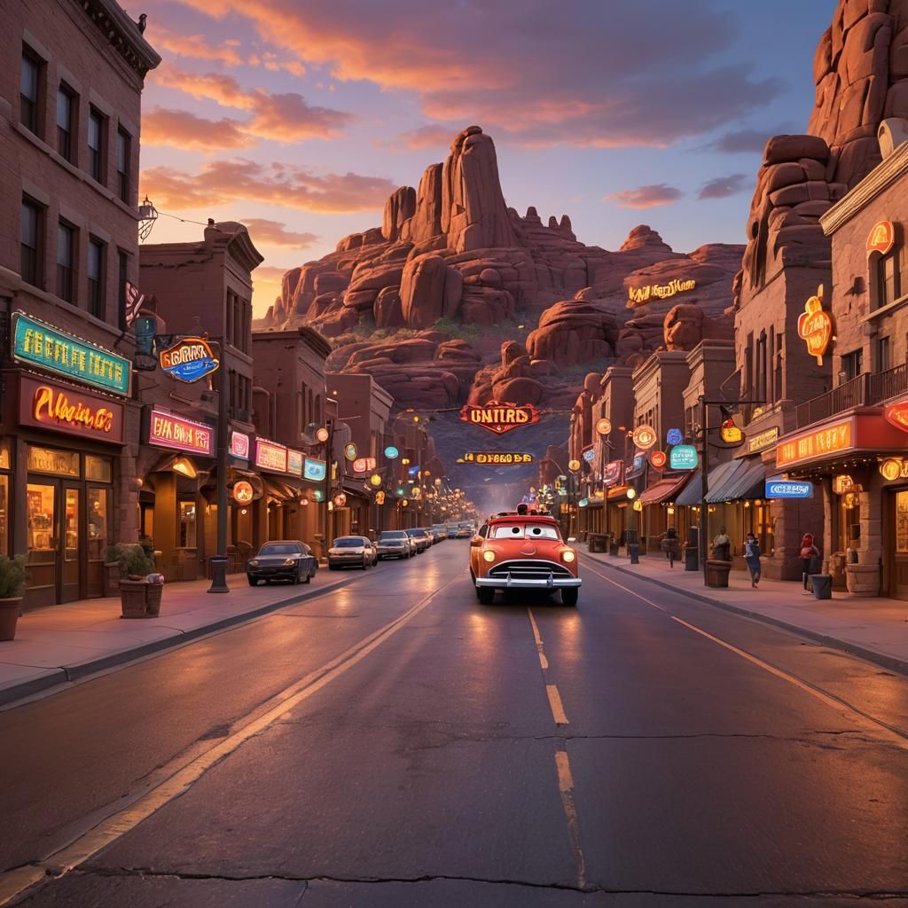 Mater the Fire Truck Races at Sunset: Pixar Style