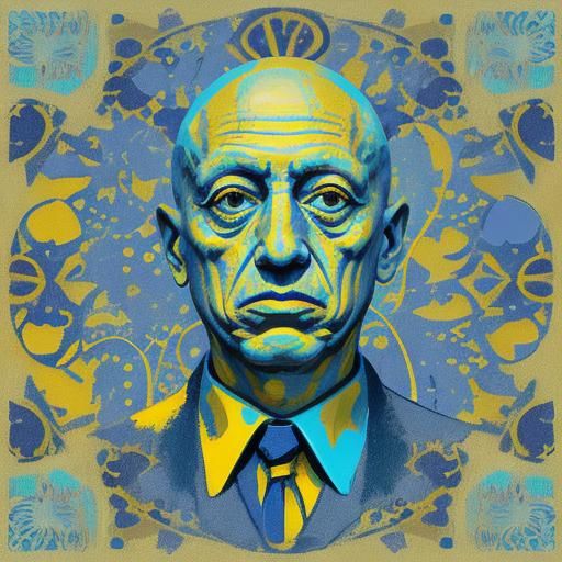 Picasso Inspired Digital Art in Blue and Yellow
