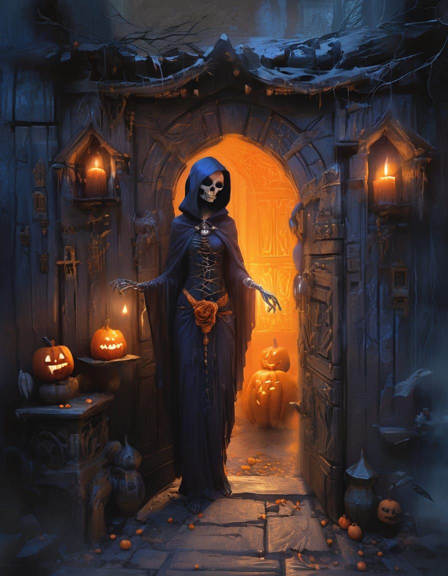 Mysterious Halloween Door and Glowing Runes