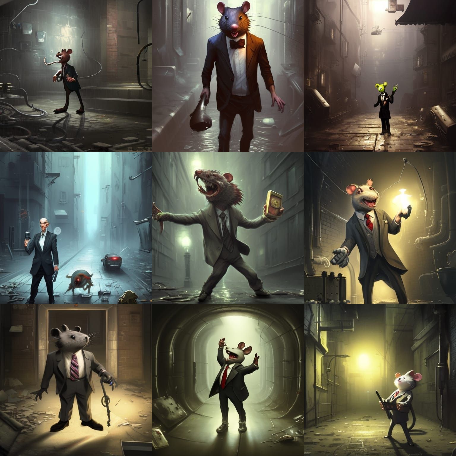 Mutated Cartoon Rat Gamer in Sewer, Dark Fantasy Art