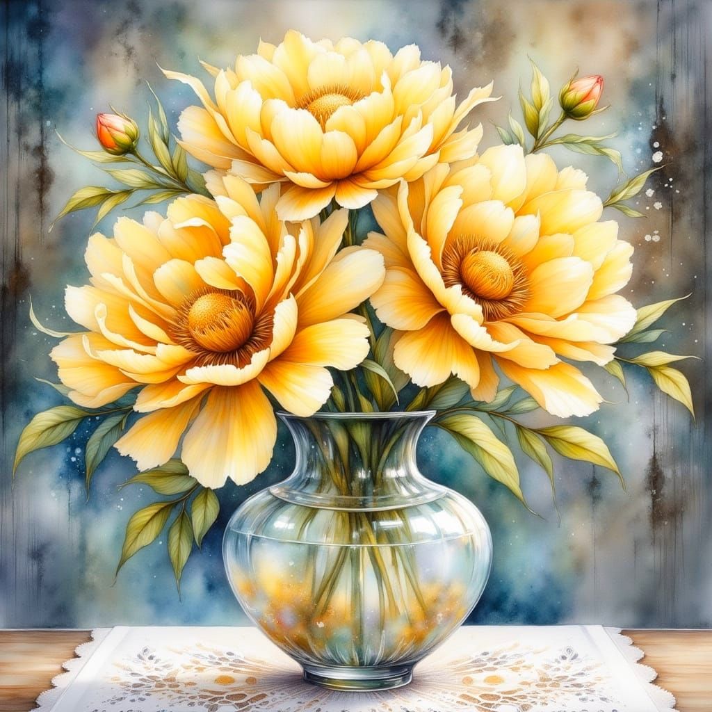 Watercolor Peonies in Bohemian Style