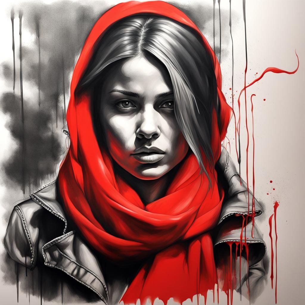 Woman in Red Scarf: Graffiti Art Splash