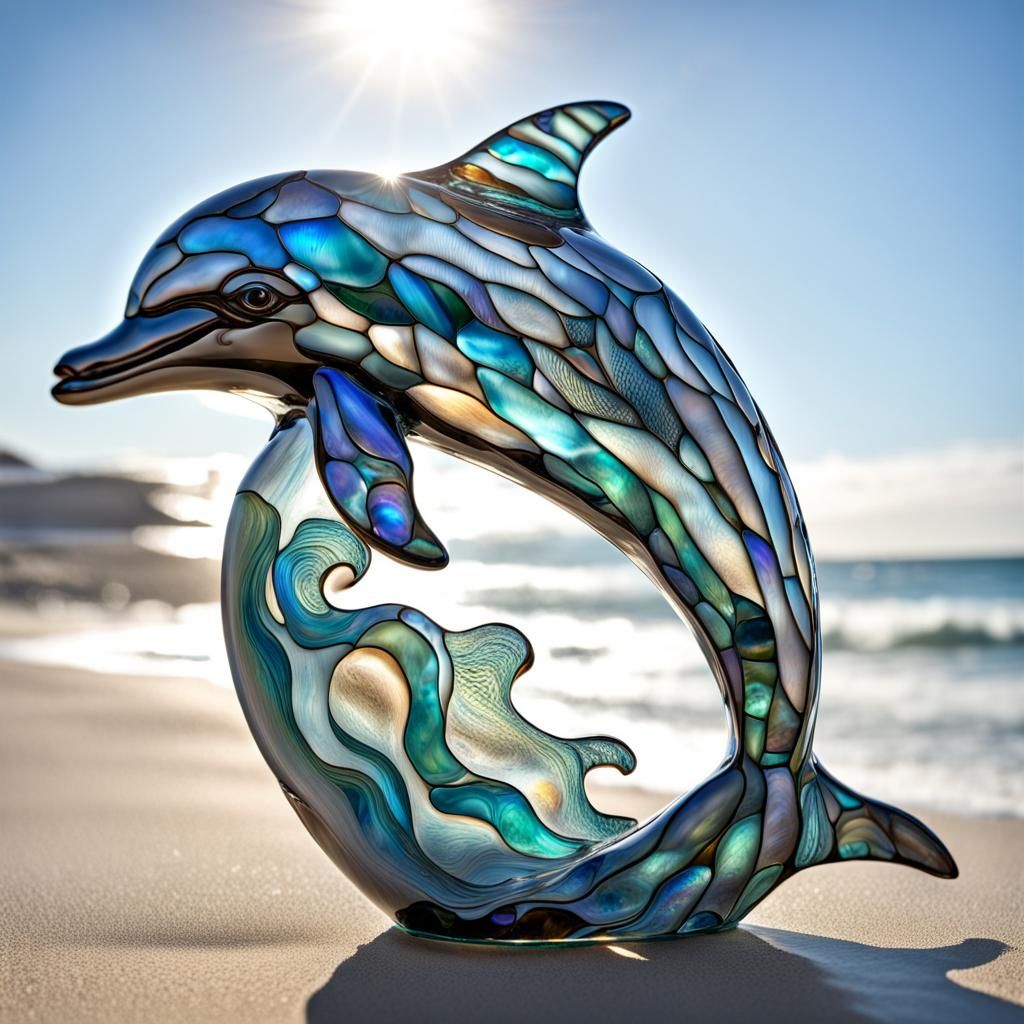 Glass Mosaic Dolphin Sculpture in Sunlight