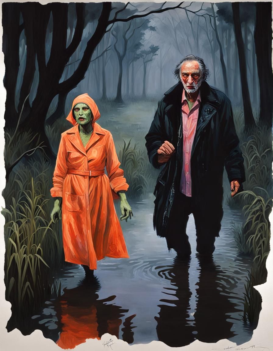 Juju Hex in Misty Swamp, Chiaroscuro Gouache Portrait