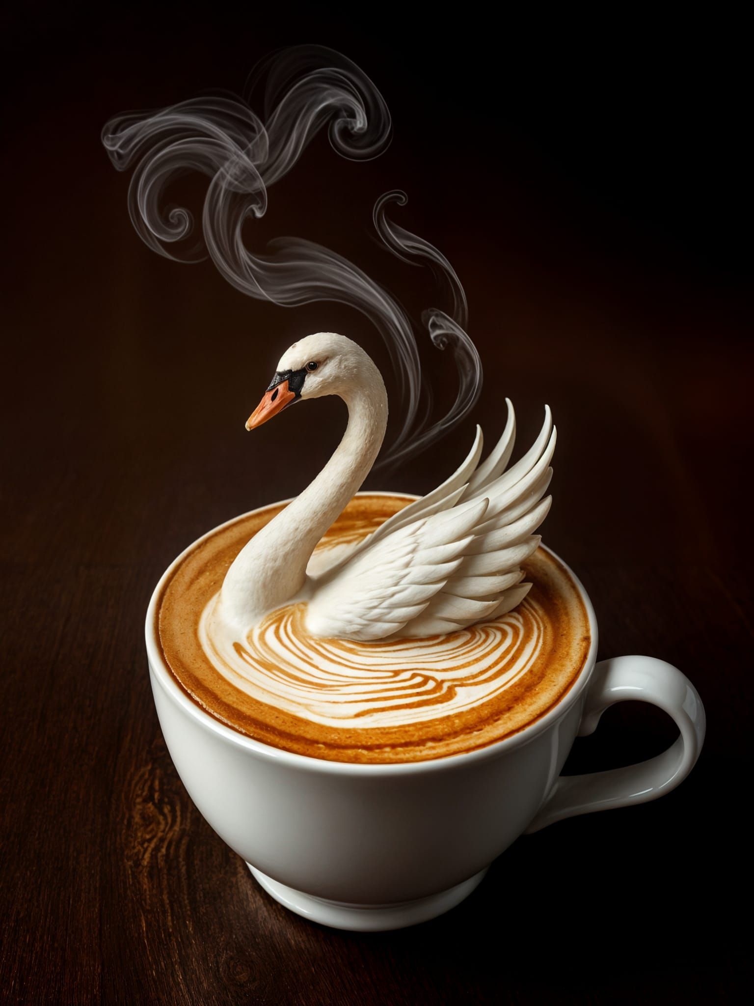 High Resolution Latte Art Swan Mirrored in Steam