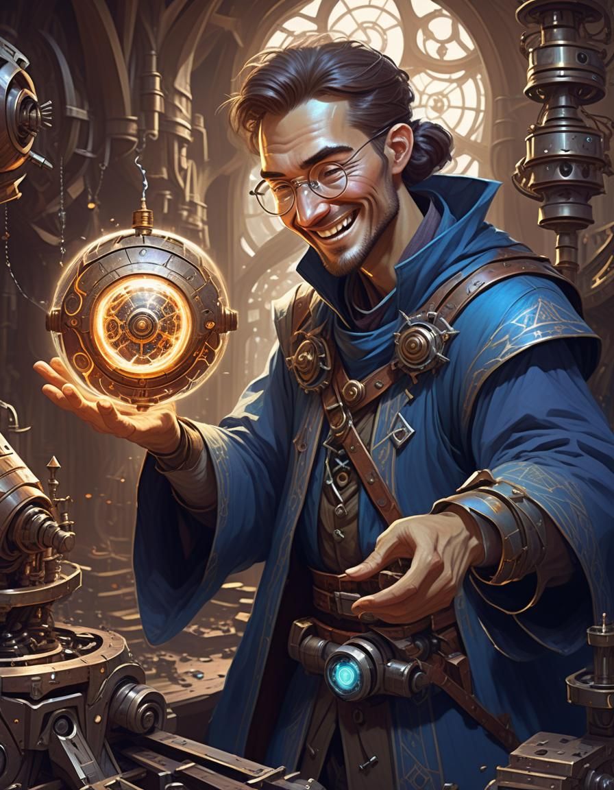 Mage's Joyous Realization in High Fantasy Illustration