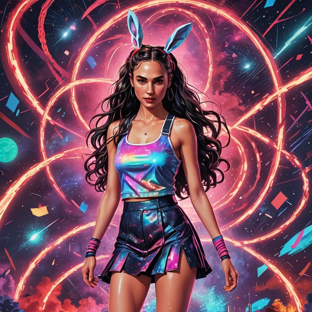 Retro-Wave Gal Gadot with Cosmic Background
