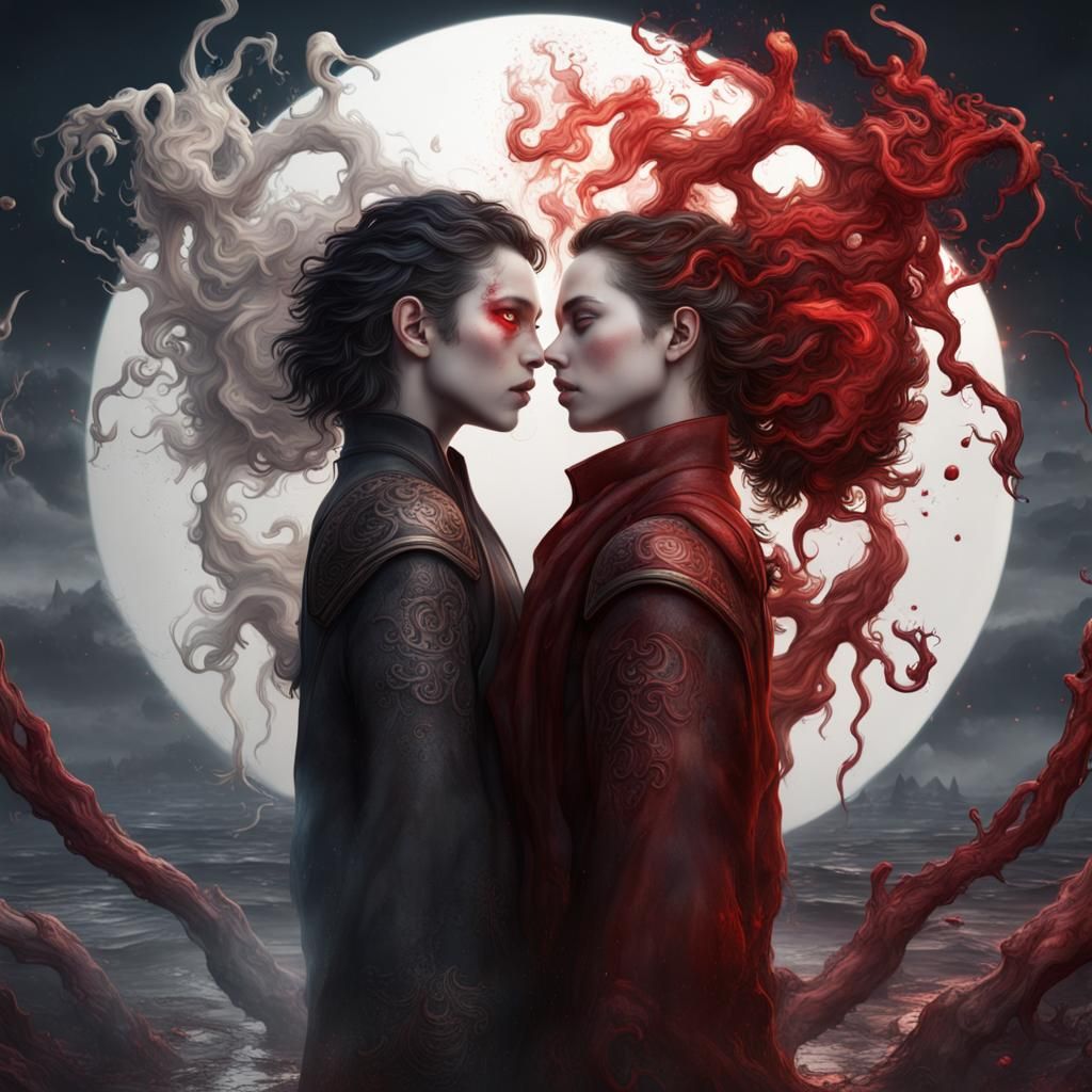 Yin and Yang Twins Control Blood: Fantasy Concept Art