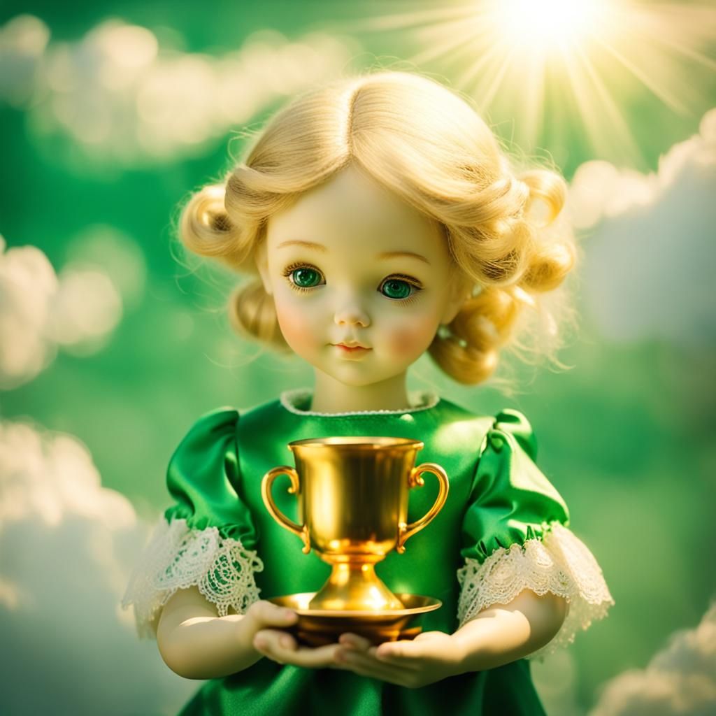 Blonde Doll in Golden Cup with Sunshine
