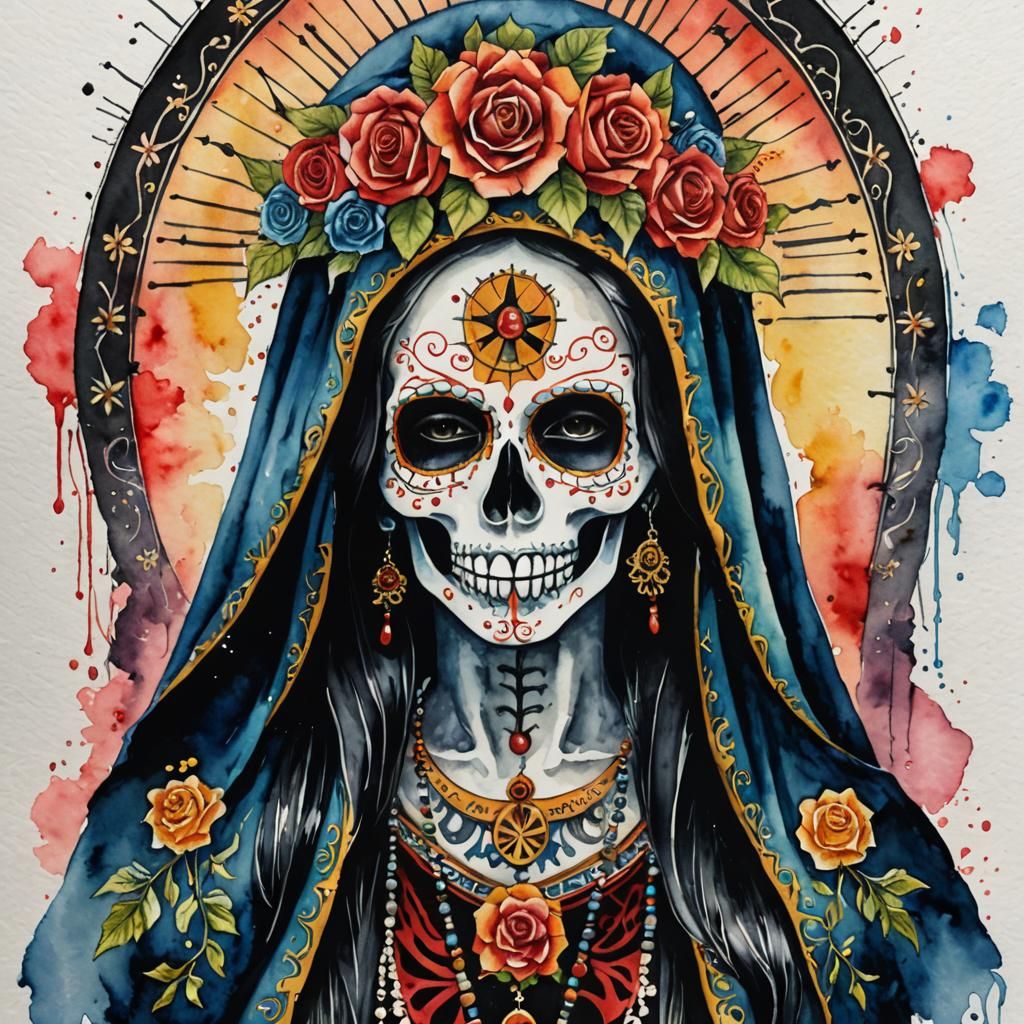 Santa Muerte in Aquarell Painting