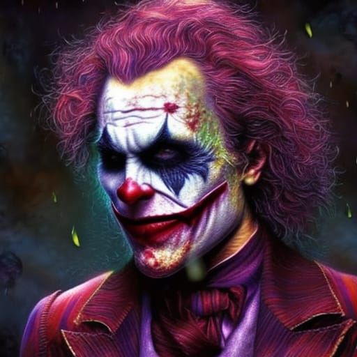 Heath Ledger as the "Joker from the Batman" Hyper realistic brilliant beautiful insanely Glowing Red & Purple Insanely-d...