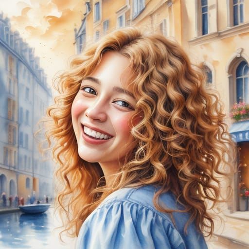 Laughing Woman Portrait in Vibrant Oil Painting Style