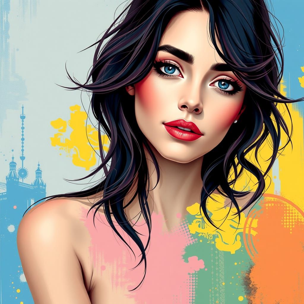 Vibrant Colors Surround a Young Woman in a Dreamlike Scene