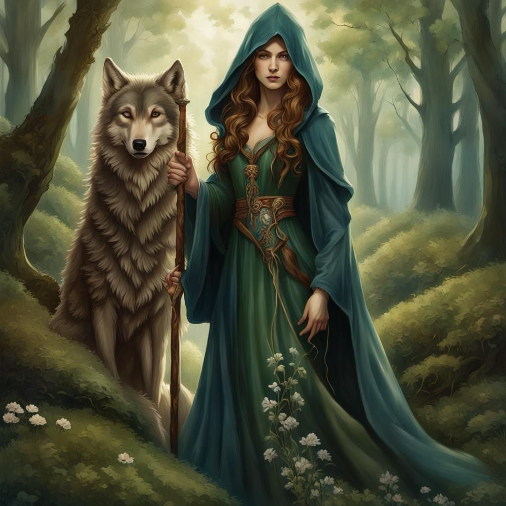 Renaissance Warrior Woman in Ethereal Forest