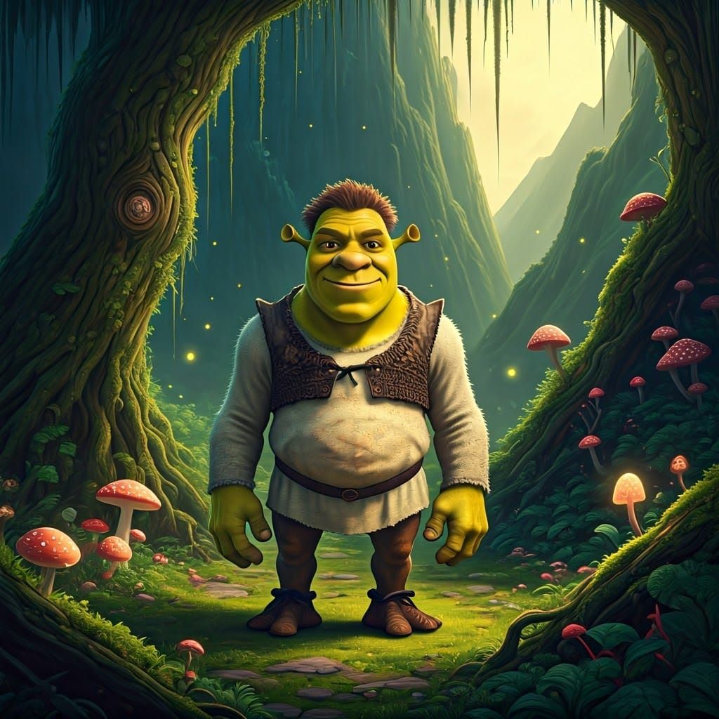 Shrek Minion Hybrid in Dreamlike Landscape