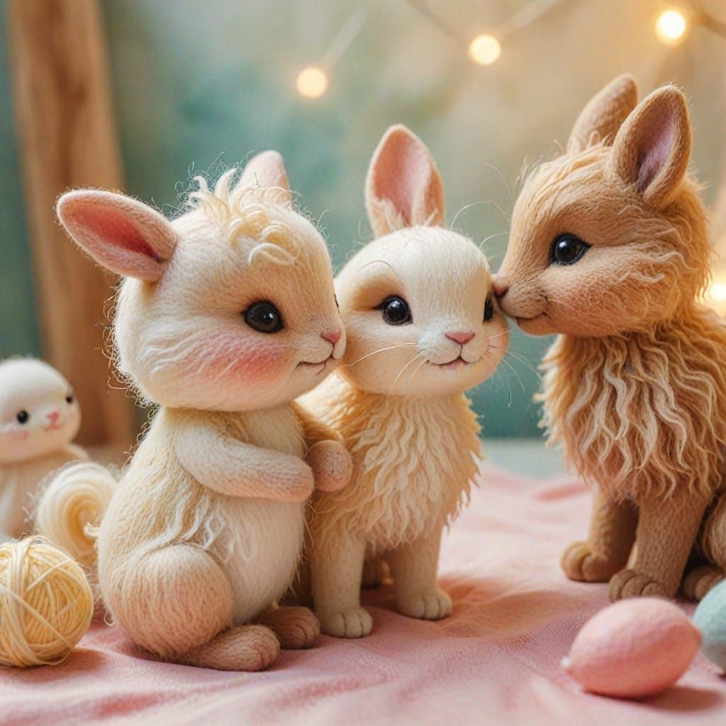 Felted Friends Playing in Watercolor Style