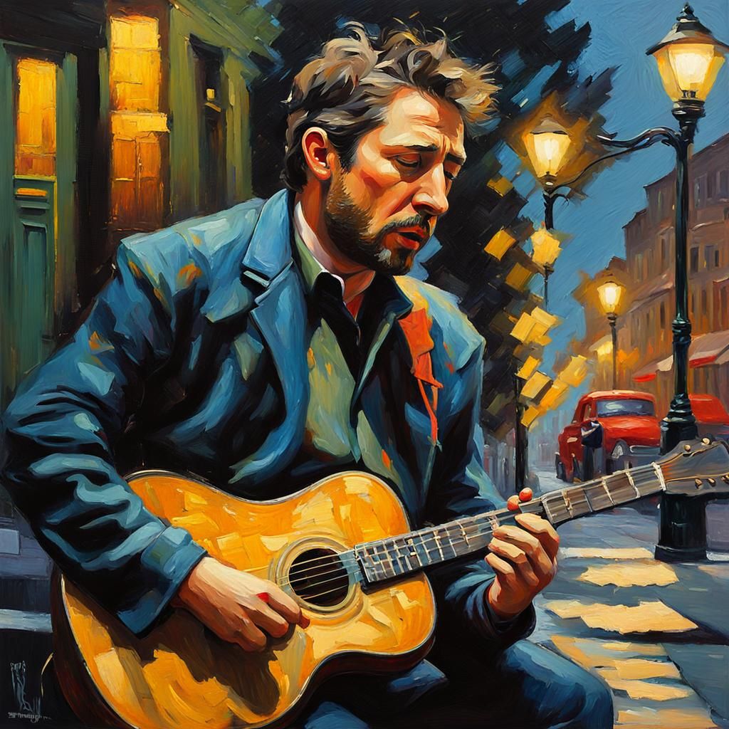 Impressionist Portrait of Shane McGowan with Guitar