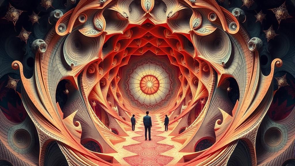 Surreal Fantasy Scene with Abstract Fractal Elements