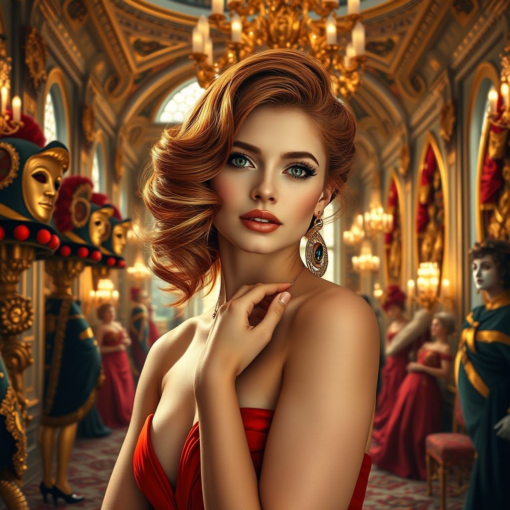 Elegant Italian Woman in Venetian Ballroom