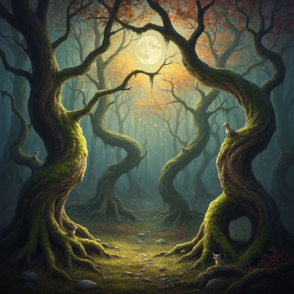 Enchanted Forest with Woodland Piskies in Dreamlike Style