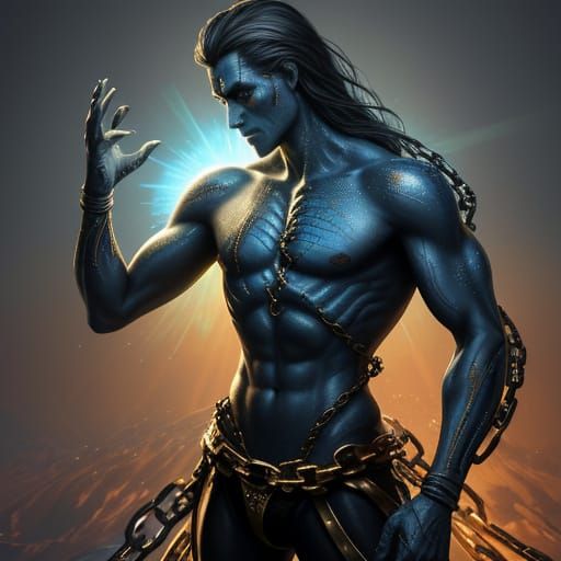 Person Breaks Free From DNA Chains in Oil Painting