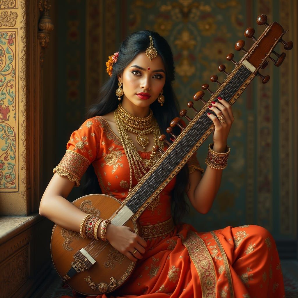 Sitar Player in Indian Harem Scene