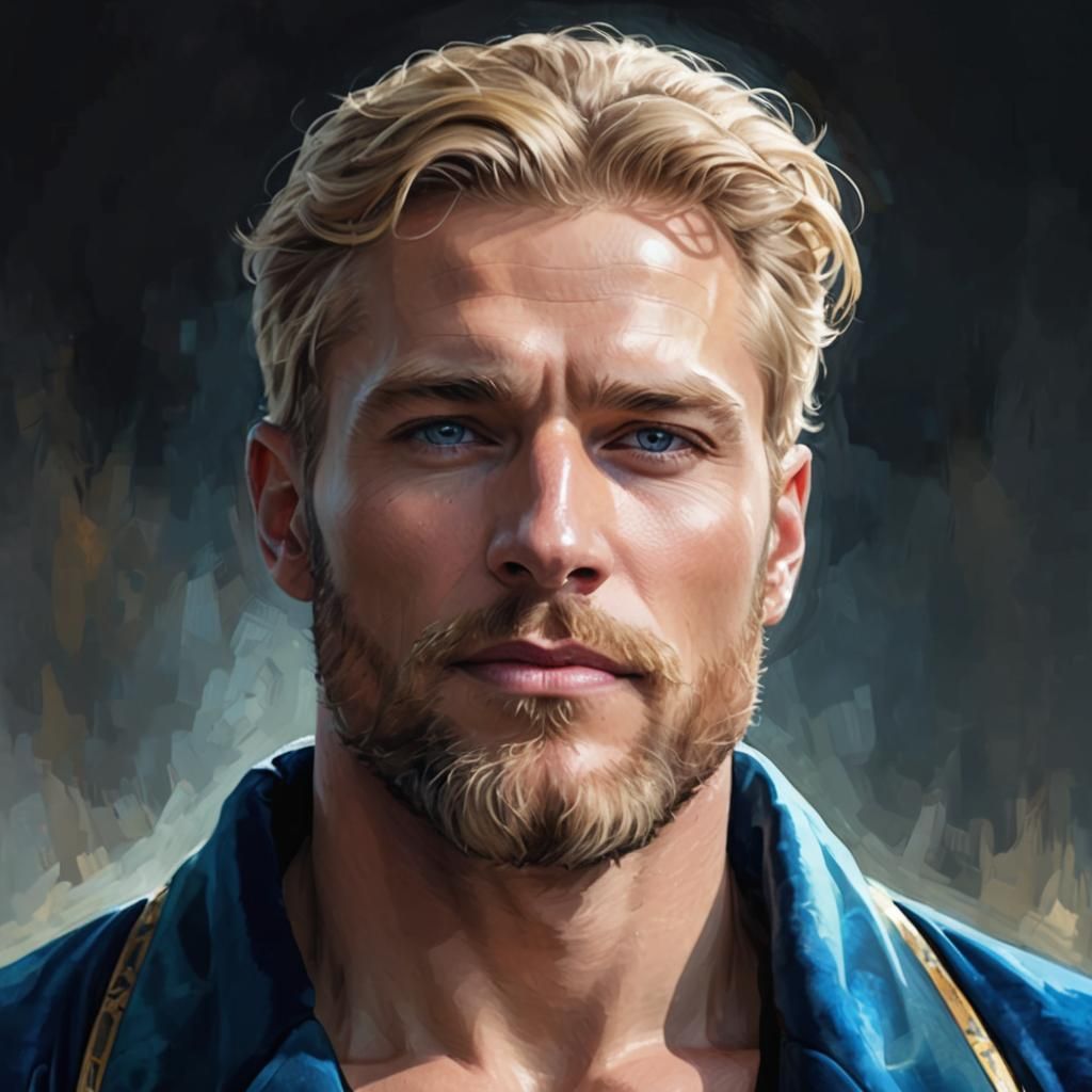 Blond Hunk in Velvet Robe, Impressionist Digital Art