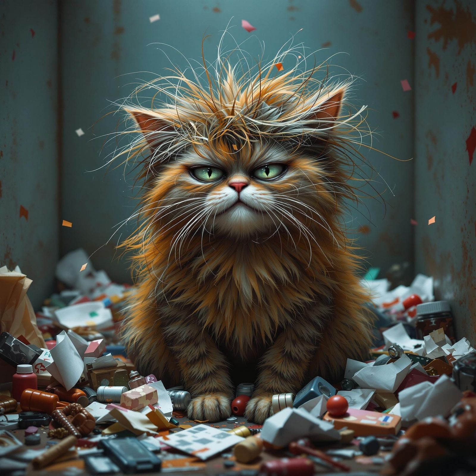 Overwhelmed Feline Melancholy in Hyper-Realistic Splendor