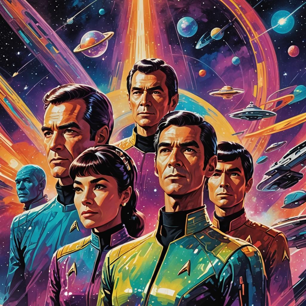 Star Trek Crew in Holographic Cosmic Illustration