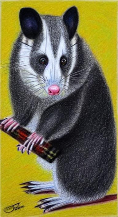 Realistic Opossum Oil Pastel Drawing