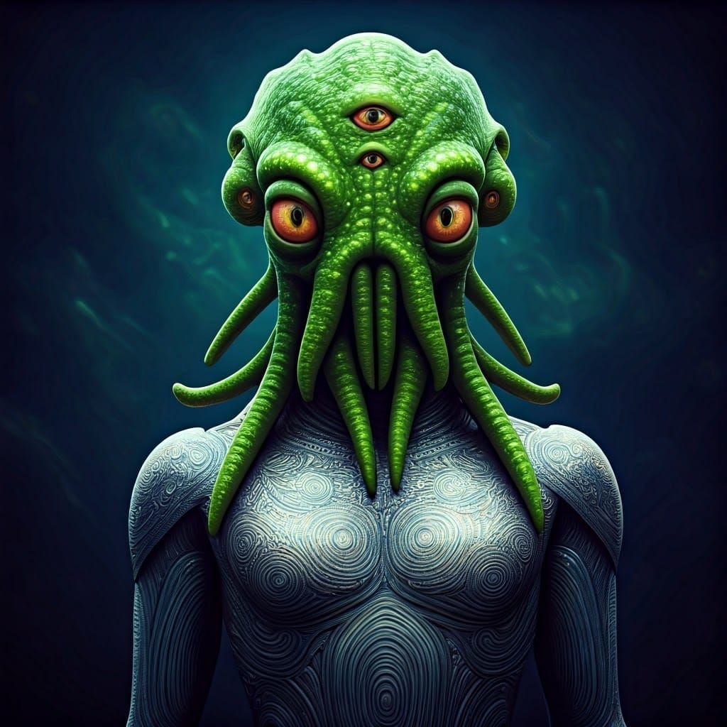 Cephalopod Alien in Metallic Jumpsuit