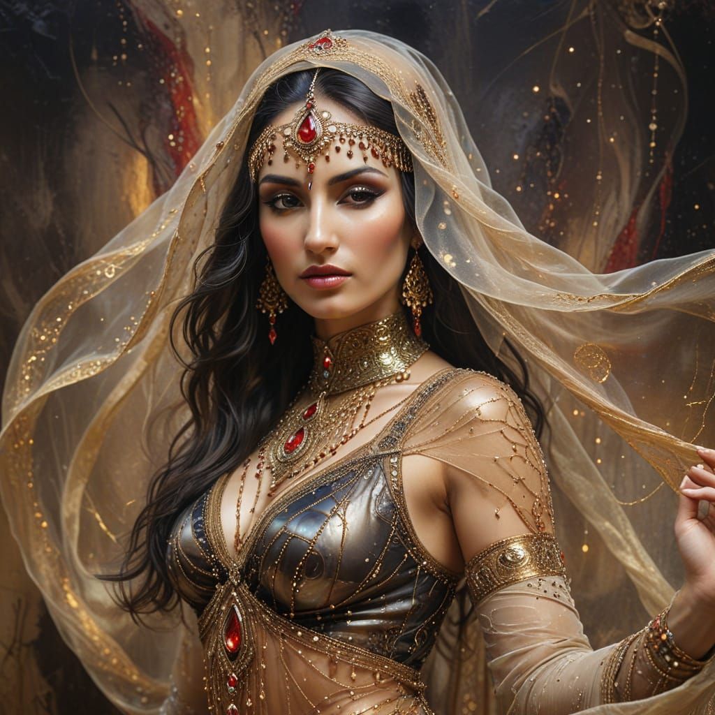 Ethereal Moroccan Dancer in Gold and Sepia Tones