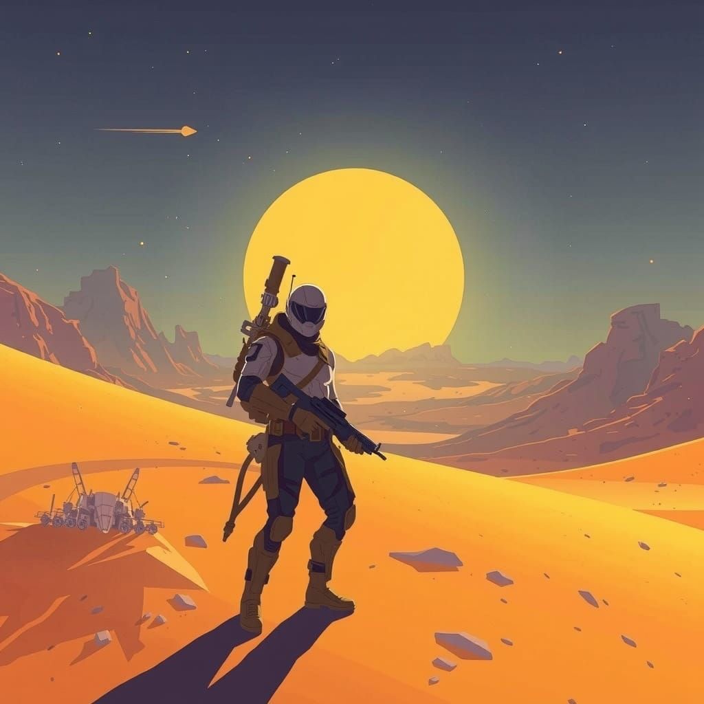 Sci-Fi Hero in Vector Desert Wasteland