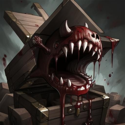 Menacing Mimic Treasure Chest with Bloody Fangs