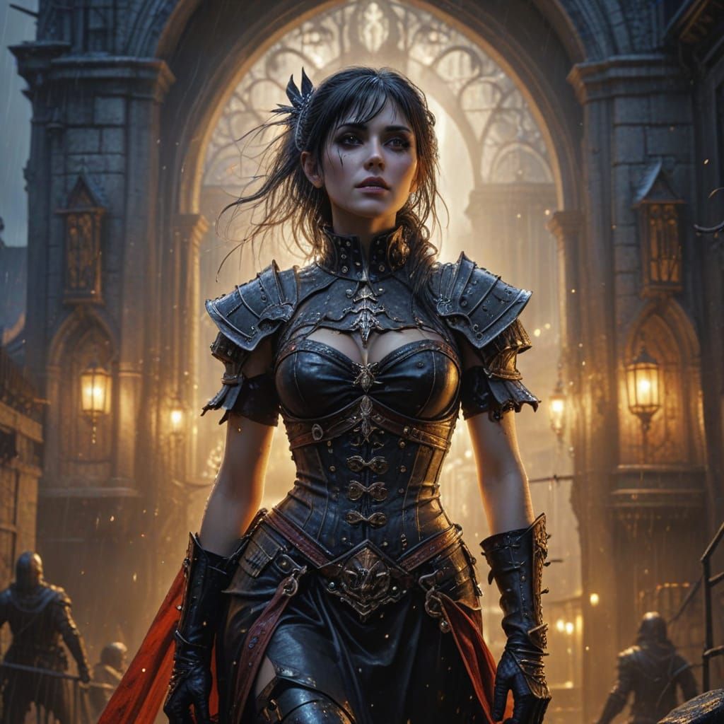 Medieval Corset in Dark Fantasy City, Warhammer 40k Style