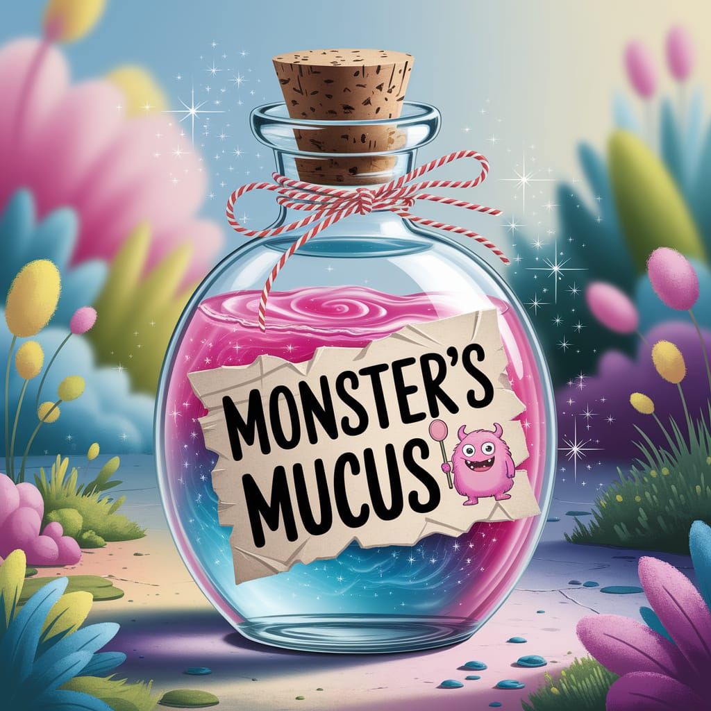 Whimsical Pink and Blue Potion in a Sealed Glass Bottle